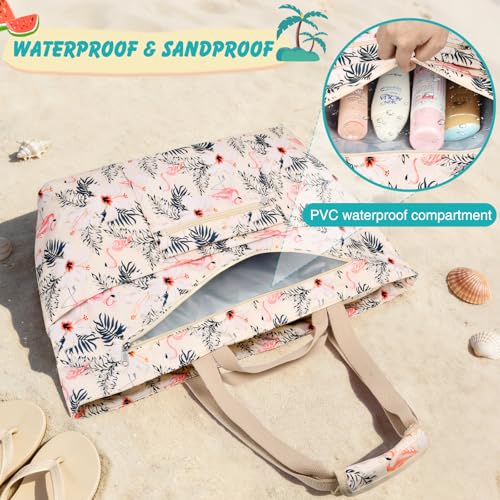 Extra Large Beach Bags for Women (Flower Flamingos)