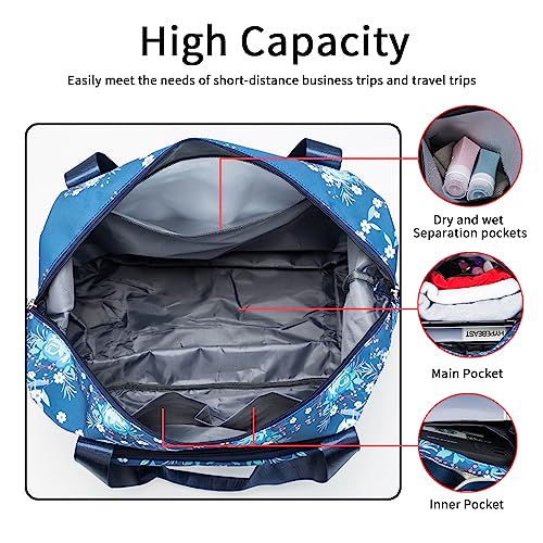 Large Capacity Foldable Travel Bag (Blue Flower)