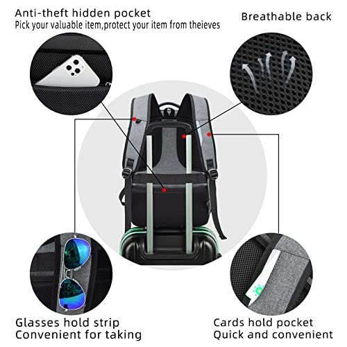17 Inch Travel Laptop Backpack Water Resistant College Backpack for Men Laptop Bag with USB Charging Port (Light Grey / 17 Inch)