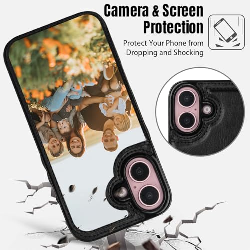 Custom Wallet Phone Case for iPhone 16 with Photo (Black-A / iPhone 16)