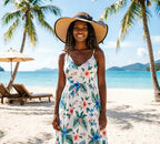 Wide Brim Sun Hat for Women Floppy Straw Hat Summer Beach Hats Fashionable Trendy Hats Sun Protection UPF 50+ (1 Pc：black Edge Khaki+white Dot Hat, 4.7" Brim)