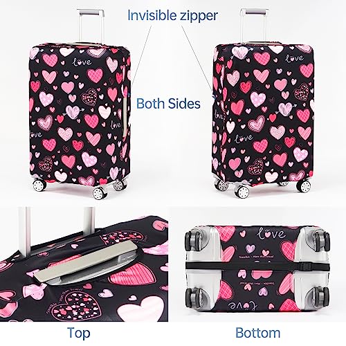 Travelkin Luggage Covers For Suitcase Tsa Approved Suitcase Cover Protector (Loving Hearts-Black / M)
