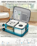 28 Inch Top Opening Checked Luggage with Cup Holder and USB Ports (Caribbean Blue / 28 Inch Pro)