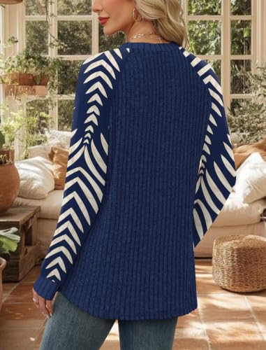 Womens Tops Long Sleeve Shirts Sweaters for Women Fall Teacher Outfits (Small / Blue Apricot)