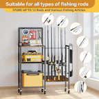 Fishing Rod Holder for Garage with Pegboard (12 Rods,Brown)