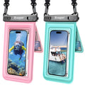 Double Space Floating Waterproof Phone Pouch [Up to 8.5''] (Pink & Green)