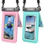 Double Space Floating Waterproof Phone Pouch [Up to 8.5''] (Pink & Green)