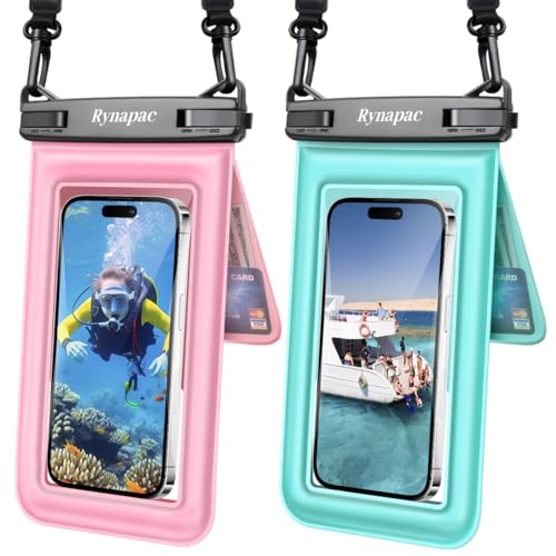 Double Space Floating Waterproof Phone Pouch [Up to 8.5''] (Pink & Green)