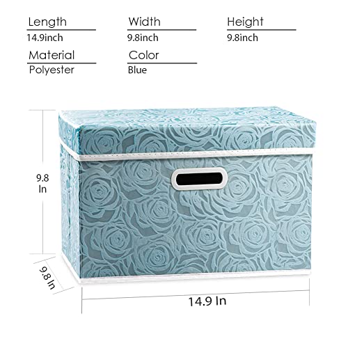 Collapsible Storage Cubes with Lids Fabric Decorative Storage Bins Boxes Organizer Containers Baskets with Cover Handles for Bedroom Closet Living Room 14.9x9.8x9.8 Inch 3 Pack (Blue / Medium(3-Pack))