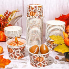 50Pcs Fall Snack Cups Football Pumpkin Maple Leaves Disposable Paper Bowls Autumn Decorative Ice Cream Dessert Soup Bowls for Thanksgiving Party Supplies Hot Cold Drinks