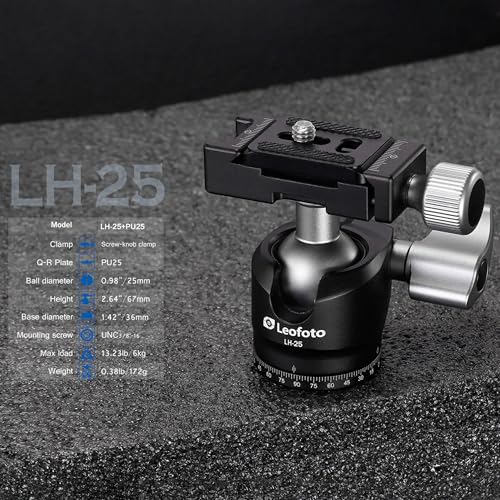 Carbon Fiber Travel Tripod Compact Ball Head LS (LS-224CX+LH-25:Max Load 6KG-4 Sections)