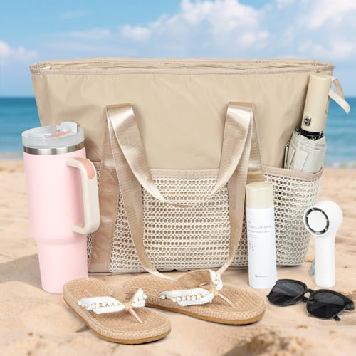 Waterproof Sandproof Large Beach Bag for Women (Beige)