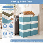 Large 17" 42 Quarts Collapsible Stackable Storage Bins with Lids [3 (Teal & White / Large - 3 Pack)