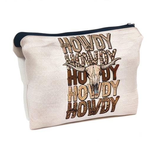 Retro Western Leopard Cow Skull Howdy Decor Makeup Bag (western3)