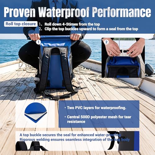 20L Waterproof Dry Bag Boating Backpack for Travel Hiking Camping Kayaking Hiking Swimming Floating Submersible Dry Bag Deep blue (20L / Deep blue)