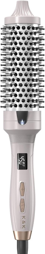 K&K Thermal Brush Heated Round Brush - Blowout Look Volumizer with 1.5 inch Heated Round for Hair Styler Tool Hair Straightener and Curler 2 in 1 Dual Voltage Temperture Contronal (Silver, 1.5 Inch)