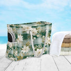 Large Beach Bags Totes Canvas Tote Shoulder Bag Soft Wave Water Resistant Bags for Gym Travel Daily Ocean (White Floral Plaid)