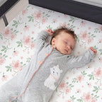 Pack n Play Stretchy Fitted Playard Sheet Set BROLEX 2 Pack Portable Mini Crib Sheets (Pink Blossom / 38X26 Inch)
