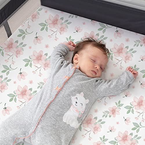 Pack n Play Stretchy Fitted Playard Sheet Set BROLEX 2 Pack Portable Mini Crib Sheets (Pink Blossom / 38X26 Inch)