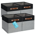 11x11 Cube Storage Bins (Gray Base / Black / (11x11) Leather Handles)
