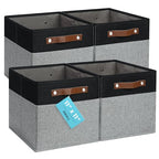 11x11 Cube Storage Bins (Gray Base / Black / (11x11) Leather Handles)