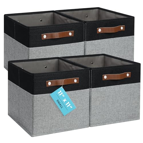 11x11 Cube Storage Bins (Gray Base / Black / (11x11) Leather Handles)