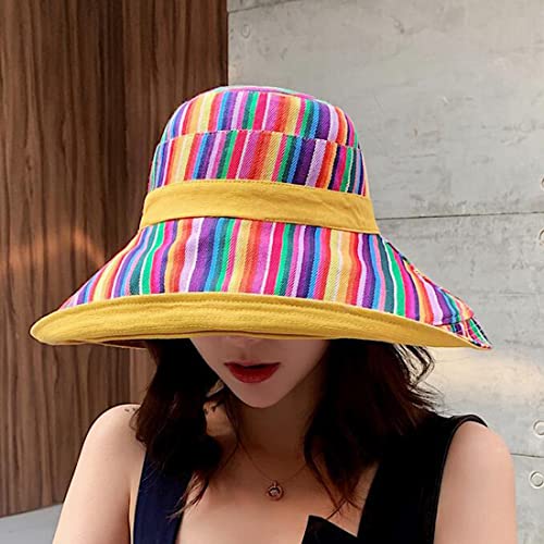 Women Summer Wide Brim Sun Hat Bucket Fishing Hats UV Protection (Medium / Qf001-yellow)