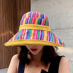 Women Summer Wide Brim Sun Hat Bucket Fishing Hats UV Protection (Medium / Qf001-yellow)