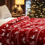 Christmas Fleece Blanket Queen (Reindeer/Trees / Queen(90" X 90"))