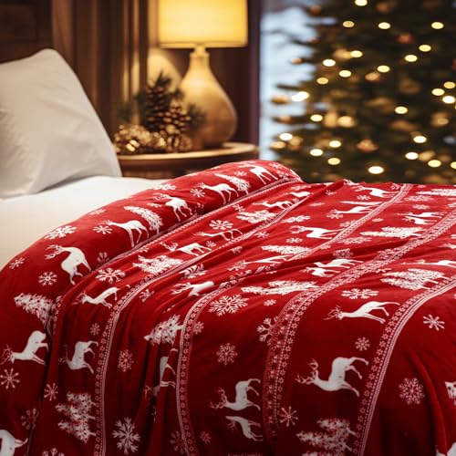 Christmas Fleece Blanket Queen (Reindeer/Trees / Queen(90" X 90"))
