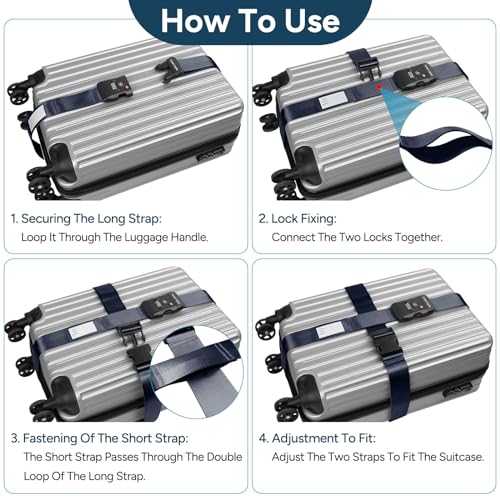 TSA Approved Luggage Straps Heavy Duty Suitcase Belt (navy blue)
