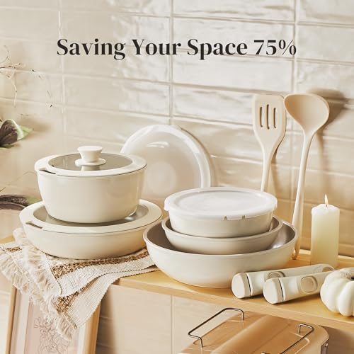 Ceramic Pots and Pans Set (16 pcs Beige)