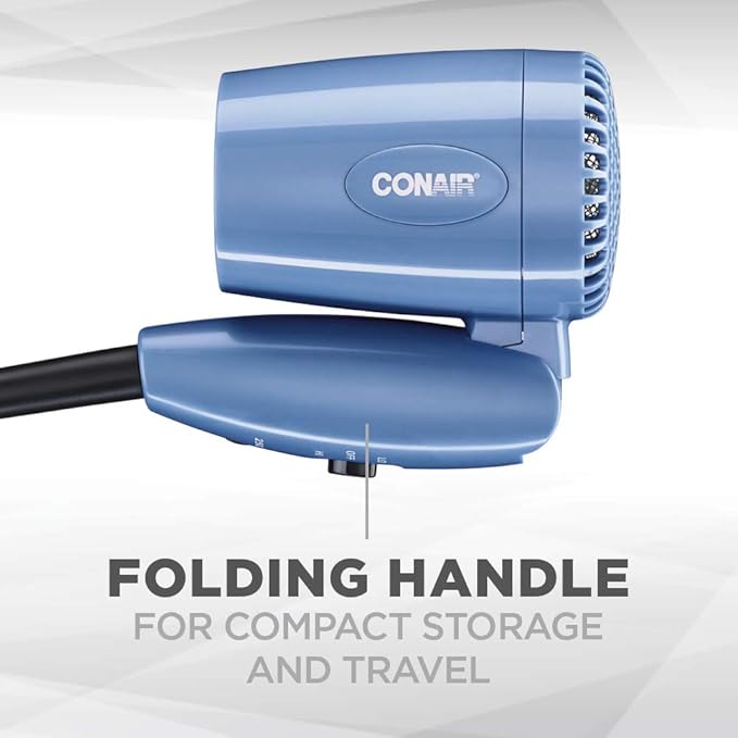 Conair Travel Hair Dryer with Dual Voltage, 1600W Compact Blow Dryer with Folding Handle, Blue (Pack of 4)
