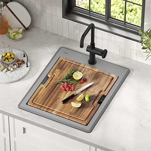 Bellucci 18 inch Granite Workstation Drop In Top Mount Single Bowl Kitchen Sink in Metallic Grey with Accessories (18 Inch / Gray)