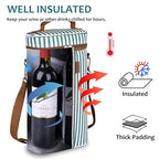 2 Bottle Insulated Wine Tote Carrier Bag (Green Stripe / 2 Bottle-without front pocket)