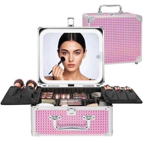 Makeup Bag with LED Mirror (D-Pink / Small)