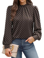 Long Sleeve Shirts for Women Fall Outfits for Women 2026 Business Casual Tops Blouses Dressy Casual Early Fall Fashion Clothing School Outfits for Teachers Work Clothes Trendy (04 - Brown Polka Dot / Large)