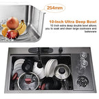 33x19 Black Drop In Kitchen Sink with Cup Washer Workstation Sink (33"L x 19"W x 10"D / Black( Glass Rinser))