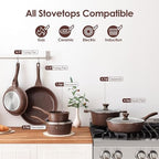 16Pcs Pots and Pans Set Non Stick (Toffee Brown)