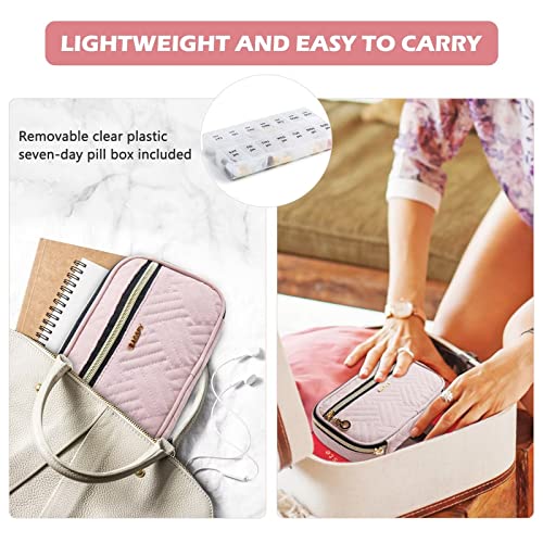Travel Pill Organizer 2 Times a Day with Cute Fabric Pill Case (Piink / Small)