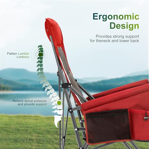 Oversized Camping Chair for Adult Lawn Chair for Outdoor Camping (Red-2)