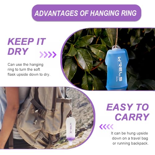 200ml/350ml/500ml Collapsible Soft Flask,BPA Free Folding Soft Water Bottle with Hanging Ring,Lightweight TPU Hydration Flask for Running Marathon Cycling Hiking(350ml-2 Packs) (Purple-350ml*2)