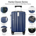 24 Inch Expandable Medium Checked Luggage with 8 Spinner Wheels (24 Inch EXT / Dark Blue)