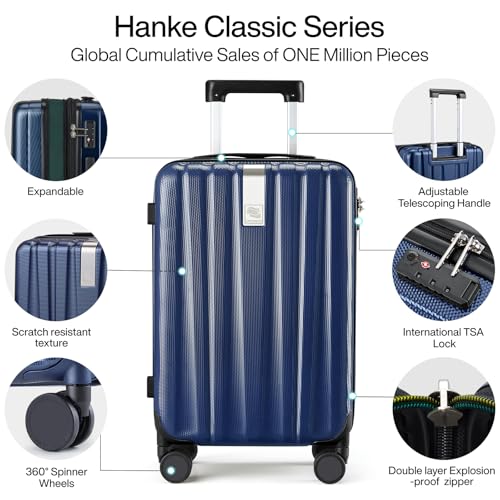 24 Inch Expandable Medium Checked Luggage with 8 Spinner Wheels (24 Inch EXT / Dark Blue)