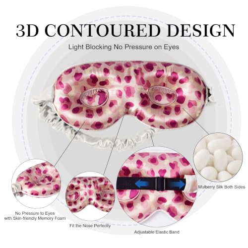 Adjustable 22 Momme 100% Pure Mulberry Silk Sleep Mask (Leopard - Pink/Purple / 1 Count (Pack of 1))