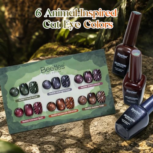 Beetles Cat Eye Glitter Gel Nail Polish Set (A - Brown Black Gold | Wildwood Leopard)