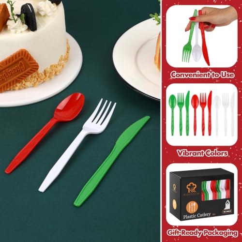 90 Pieces Christmas Plastic Cutlery Set (Red, Green, White)