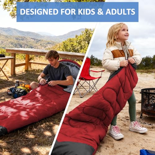 Camping Sleeping Bag (50-80°F Everyday 3 Season - Red)
