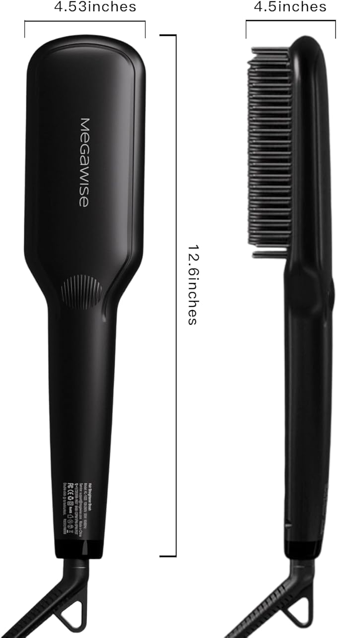 MEGAWISE Pro Ceramic Ionic Hair Straightener Brush for Home Salon | MCH Fast 20s Heating Tech with Auto-Off Safety | Anti-Scald with Universal Dual Voltage | Rotatable Power Cord (Black)
