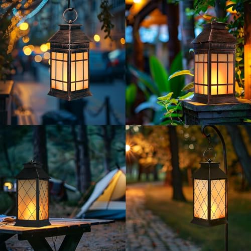 18" Solar Lanterns Outdoor Waterproof Flickering Flame Copper (Antique Copper)